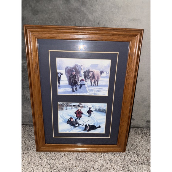 Other - R.J. Duncan "Winter Friends" & "Ski Lessons" – Framed Print Set (1996) 18"x14"